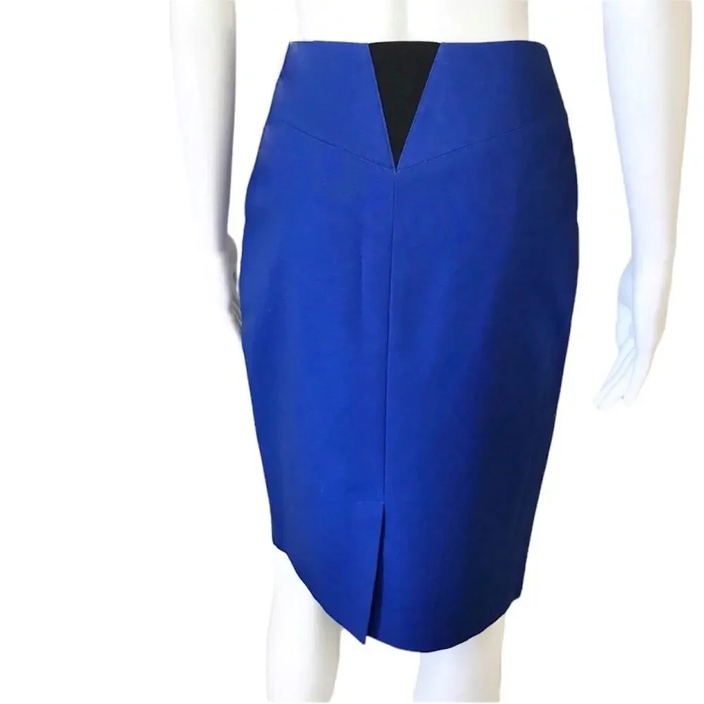 TAHARI Royal Blue Selena Pencil Skirt Elastic V Back Panel Women’s Size 6